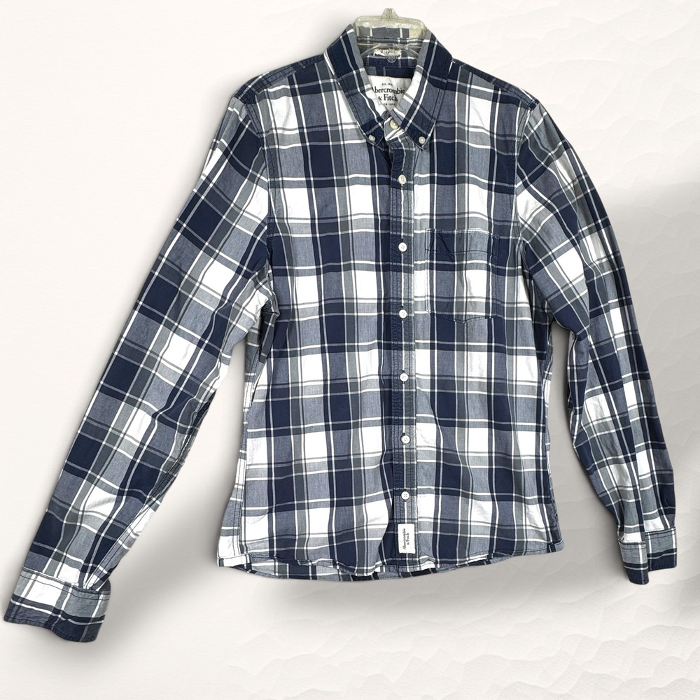 Abercrombie & Fitch Button Down Shirt Mens XXL Blue Plaid Preppy Casual